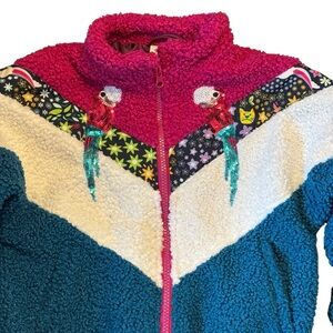 Disney Encanto sequin parrot Sherpa jacket girls 5/6 chevron fleeced lined